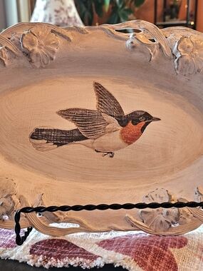 Hand Painted Barn Swallow Bird on Vintage William Rogers Silverplate Oval Tray